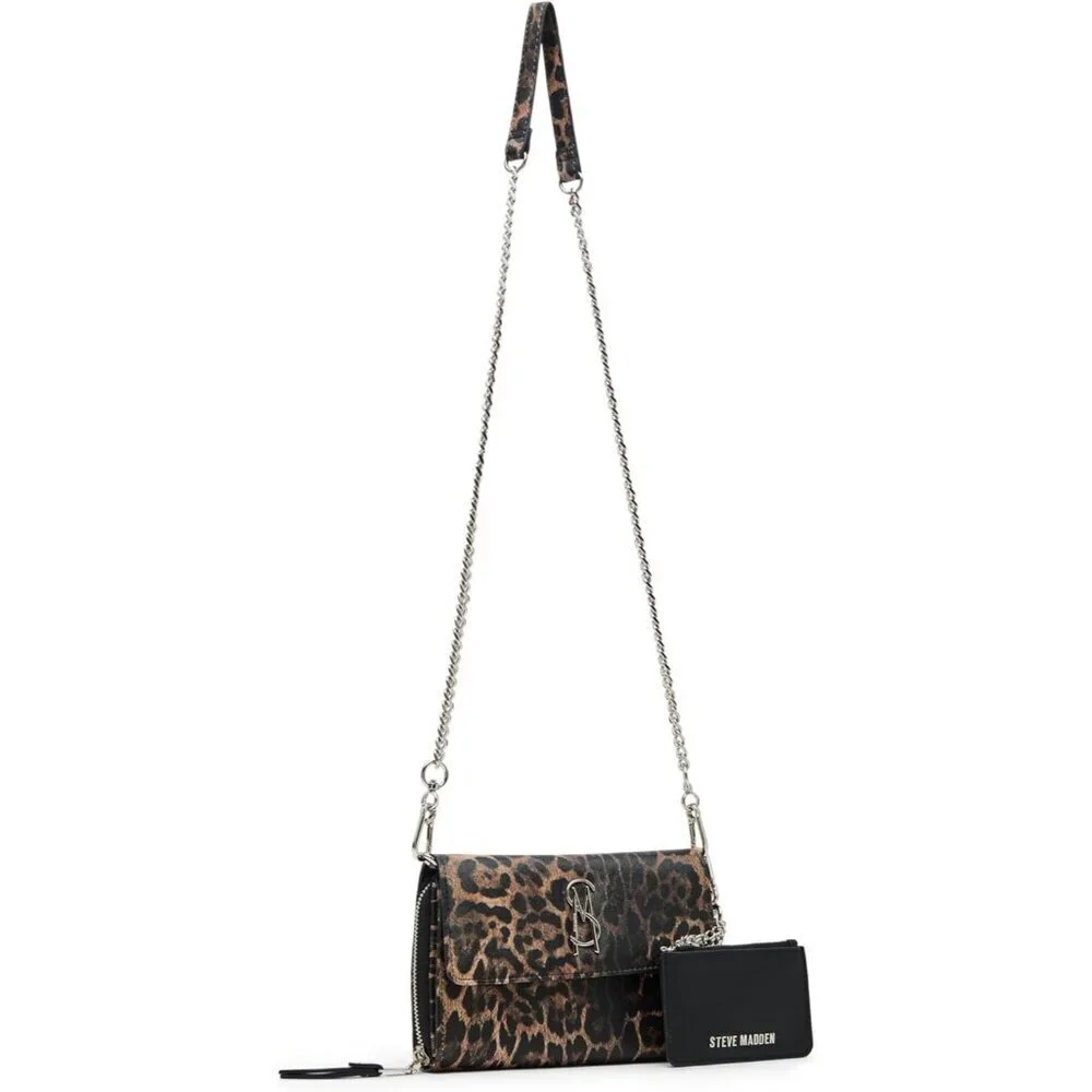 Women's Leopard Crossbody Wallet with Card Slots Removable Pouch